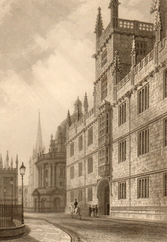 Front of the Schools, Oxford, by John Le Keux 1837 old antique print picture